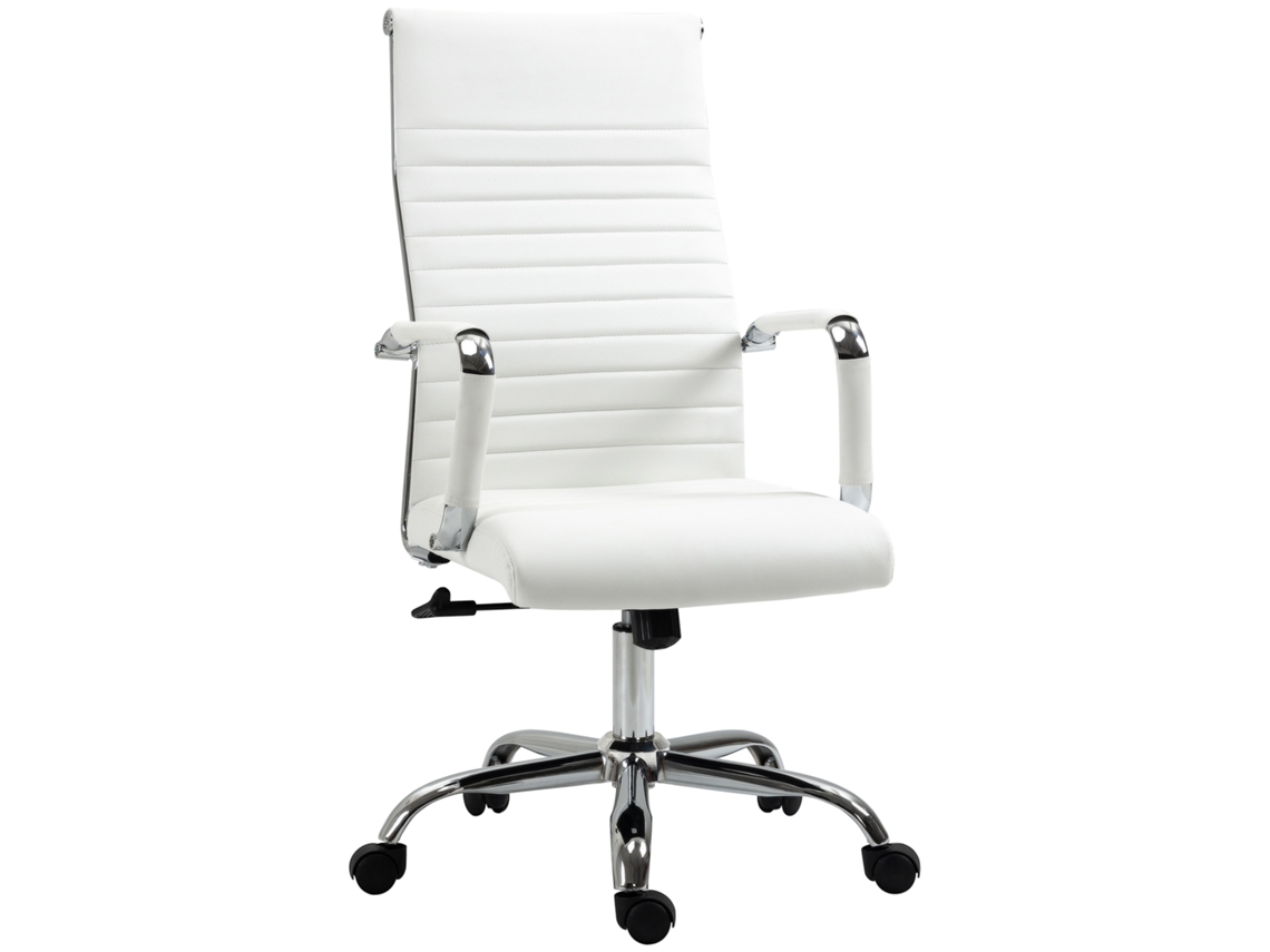 Cadeira De Escritório Com Balanço 360°, Rodas De Aço, Couro Sintético, Capacidade 120kg 54x62x104–114cm, Branca