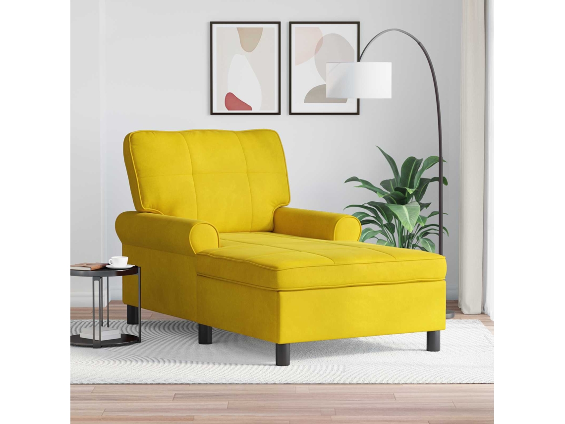 Vidaxl Chaise Lounge Com Almofada Amarelo 91 X 157 X 91 Cm Veludo