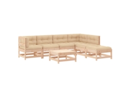 Conjunto 7 lounge jardim c/ almofadões VIDAXL madeira maciça