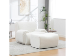 Poltrona Em Chenille Com Otomana, Espuma 30d, Sem Montagem, Para Sala - Marfim