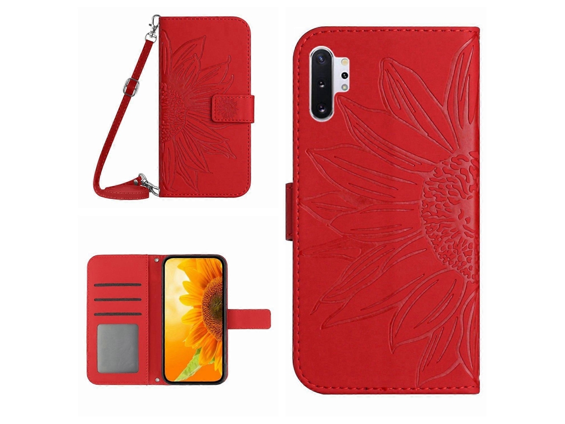 Capa De Celular Flip Em Couro Sintético Com Estampa De Girassol E Toque Suave Para Samsung Galaxy Note10+, Com Cordão.