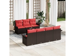 Vidaxl Conjunto De Sofá De Jardim Com Almofada 8 Pcs Castanho Vime Pe