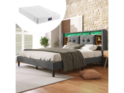 Cama Casal Cinza 160x200cm Estofada, Led, Usb, Cabeceira, Ripas (c/ Colchão).-op