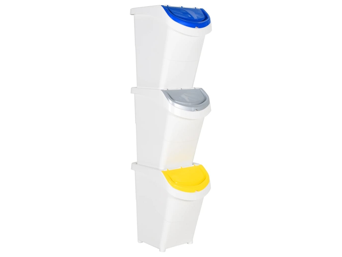 Vidaxl Caixotes Do Lixo Com Tampa Empilháveis 3 Pcs 120 L Pp Branco