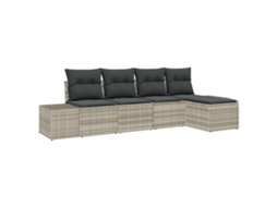 Conjunto 5 De Sofá De Jardim De Vidaxl Com Almofadas Cinza Claro De Rattan
