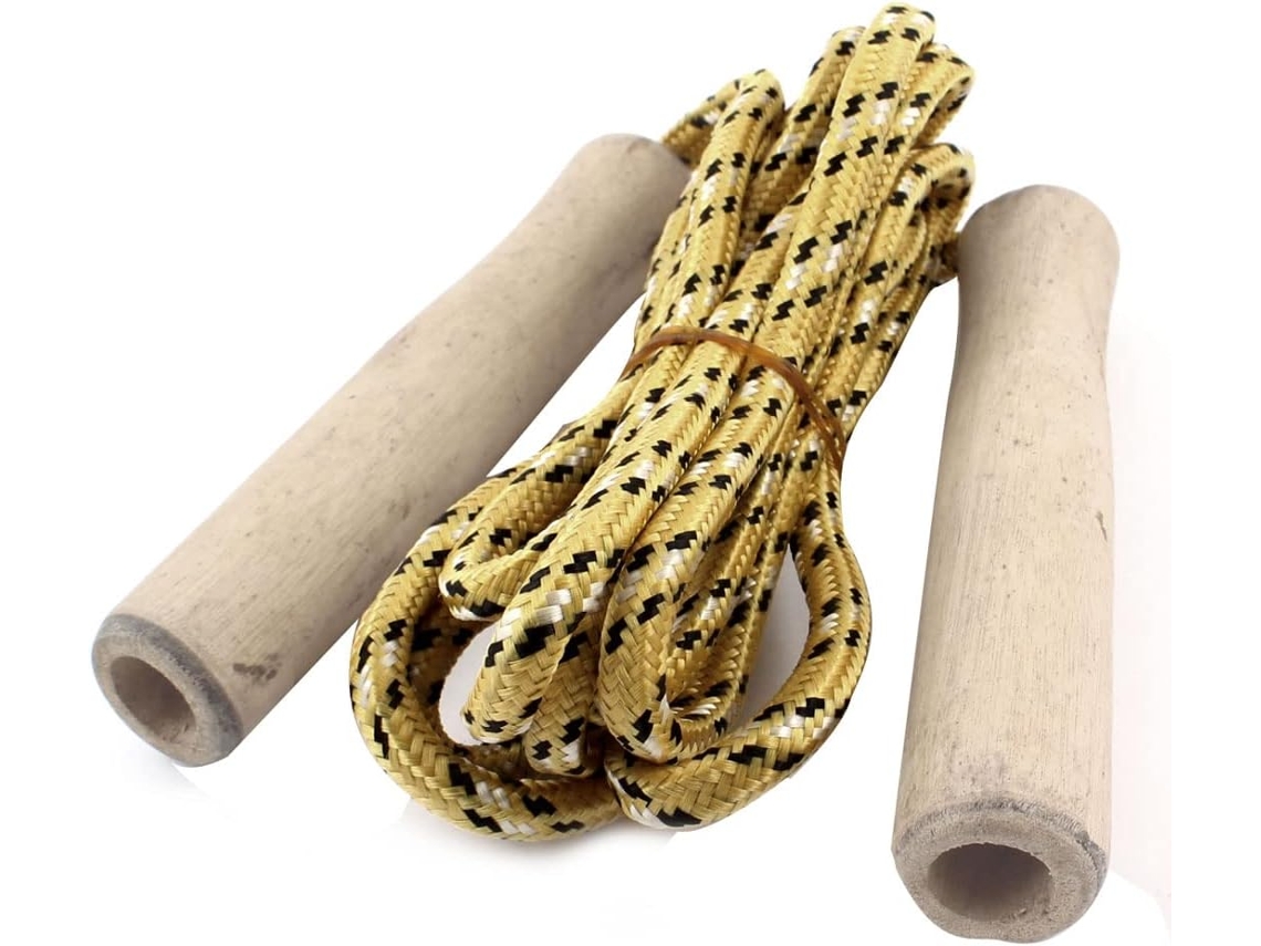 Corda De Pular Ruilogod Com Cabo Madeira Amarelo E Revestimento Nylon Preto, 2m Id 95e 4df 695 69d Af4