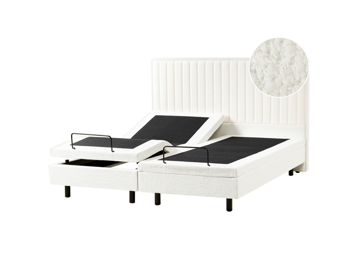 Cama Ajustable Beliani Castellan De Bouclé Blanco 180x216x120