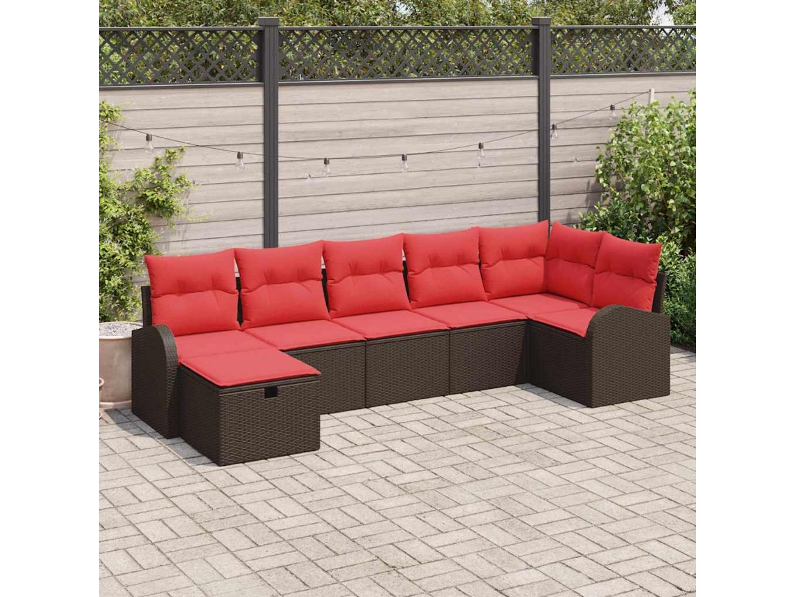 Vidaxl Conjunto De Sofá De Jardim 7 Unid. Castanho Vime Pe