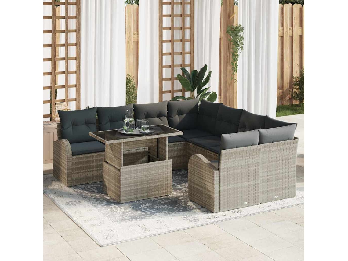 Vidaxl Conjunto De Sofá De Jardim 9 Unid. Cinzento-claro Vime Pe