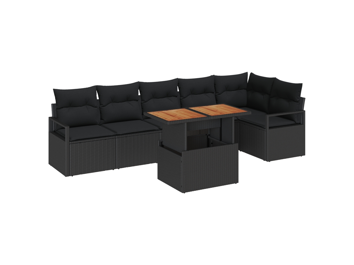 Conjunto 7 Sofá De Jardim Vidaxl Preto Vime Pe (100 X 55 X 73 Cm)