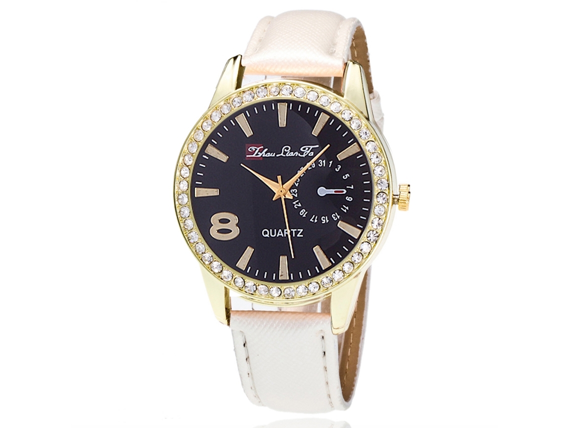 Relógio Mulher de Quartzo Analógico de Parede com Cristais Strass Branco Fashion Zhoulianfa