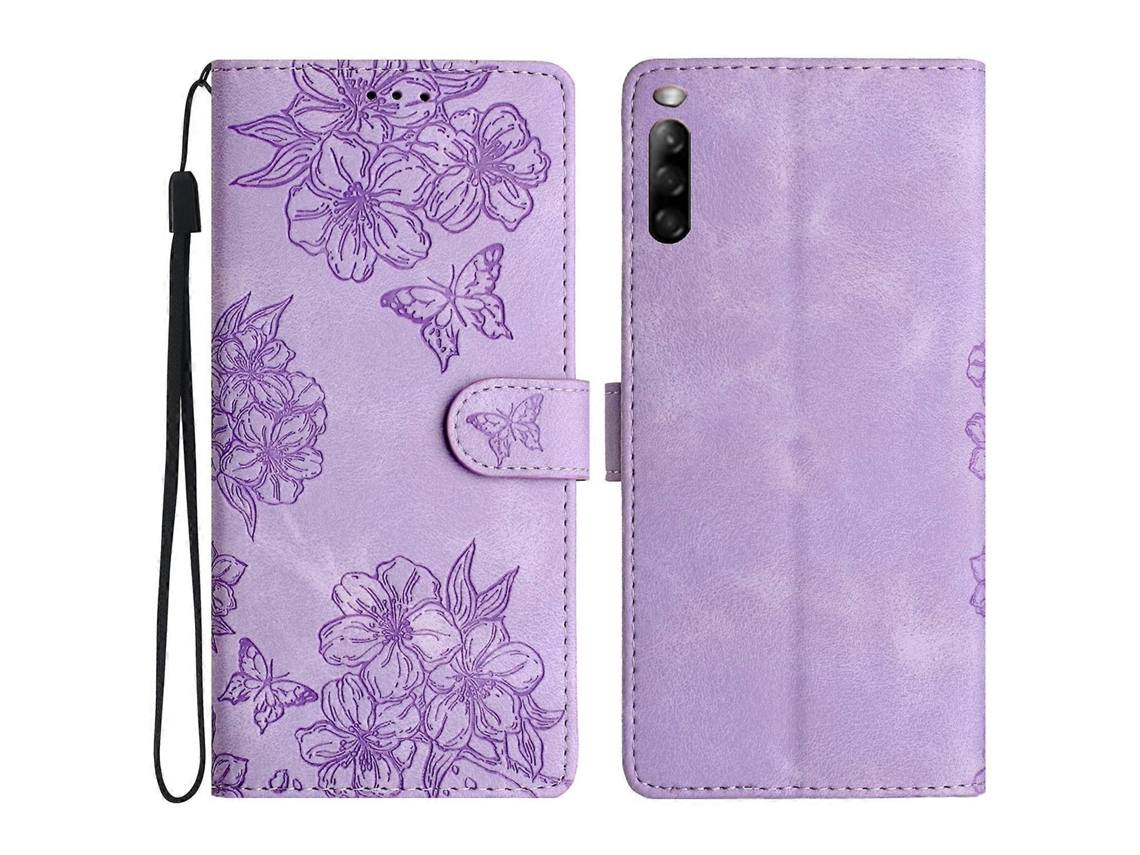Capa De Celular Em Pu Com Estampa De Borboleta E Flor De Cerejeira