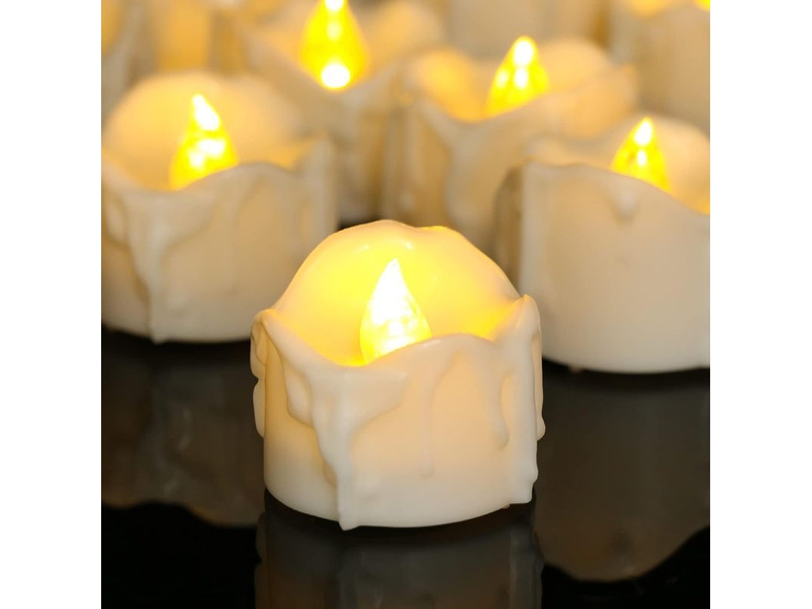 12 Velas LED com Timer, Bateria, Branco Quente | S/MARCA