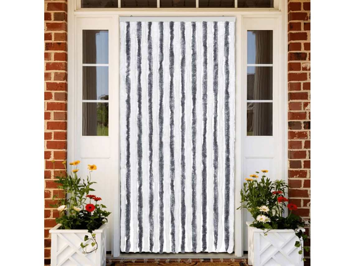 Vidaxl Cortina Anti-insetos 90x200 Cm Chenille Cinzento E Branco