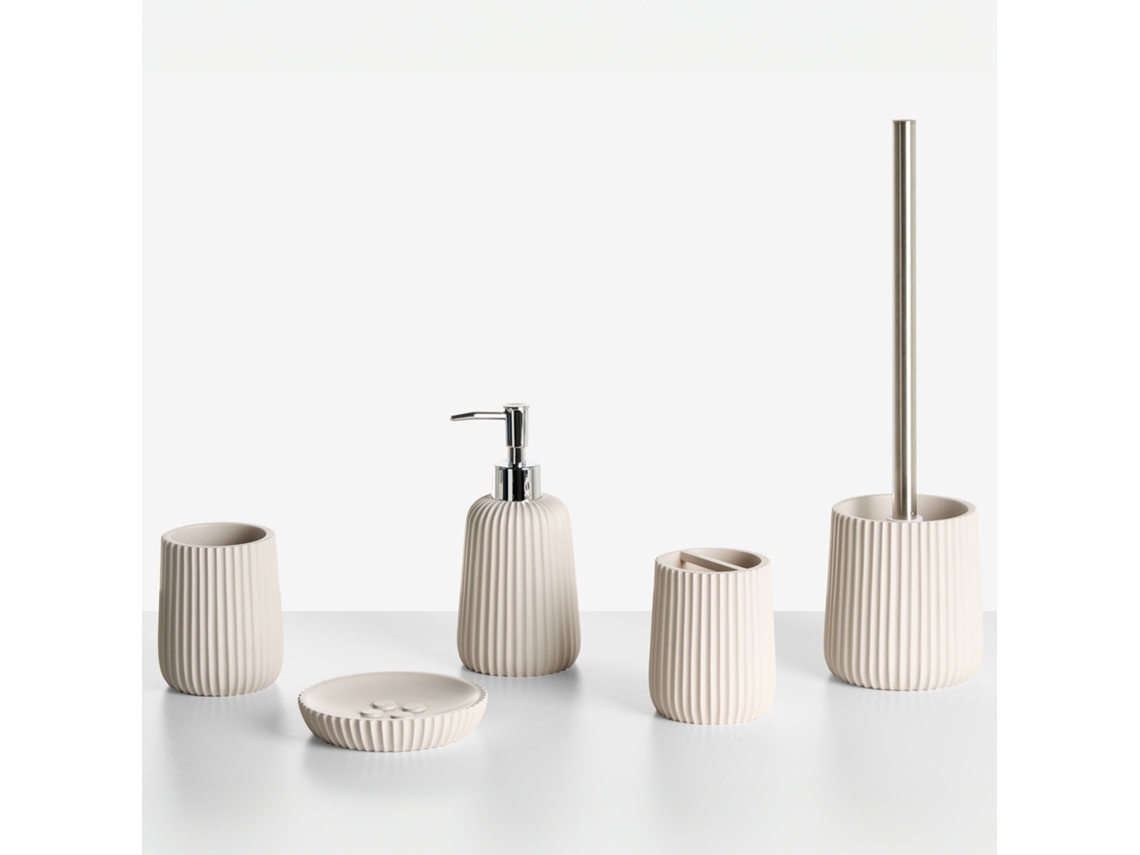 Conjunto De 5 Accesorios De Baño Beliani Pozuzo De Poliresina Beige 10x10x36