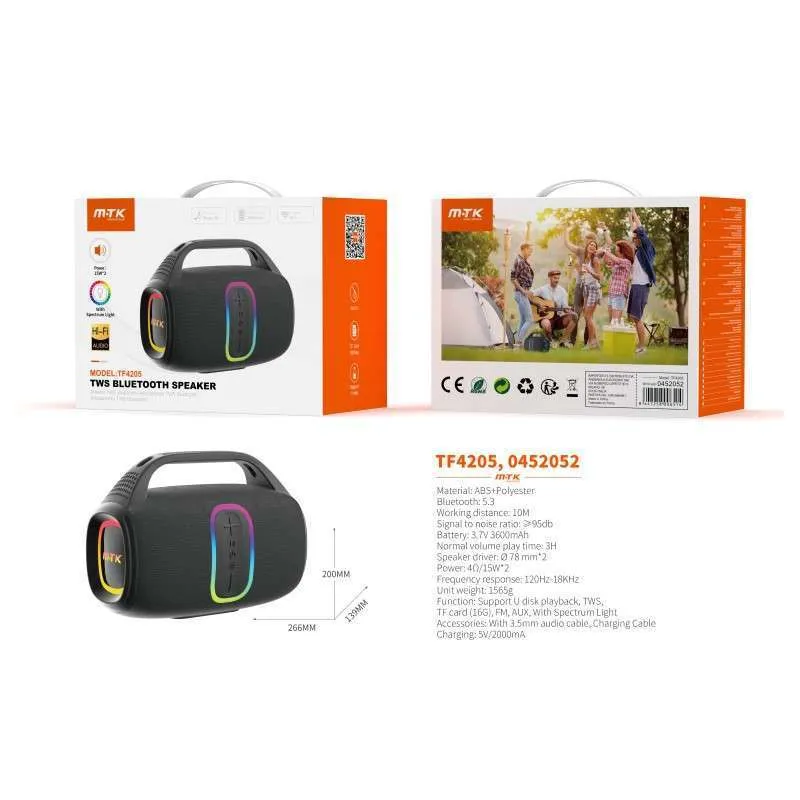 Coluna Bluetooth V5.3 Com Luz Espectro Bateria 3600 Mah Mtk