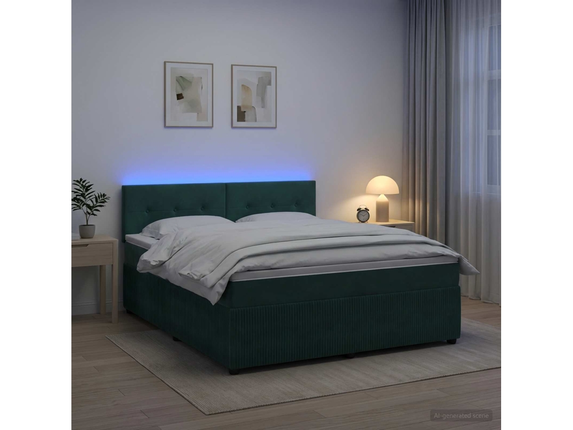 Vidaxl Cama Box Spring Com Colchão Verde-escuro 140 X 190 Cm Veludo