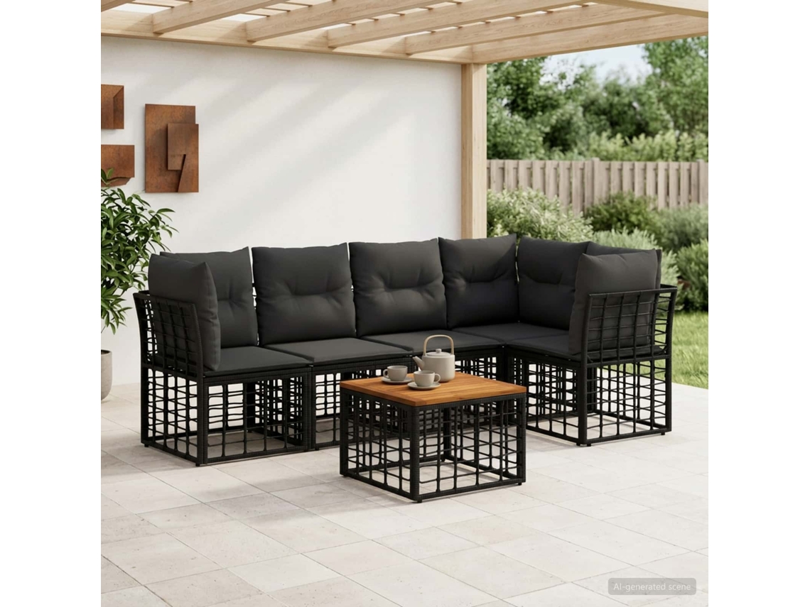 Vidaxl Conjunto De Sofás Para Exterior 6 Pcs Preto E Cinza Escuro