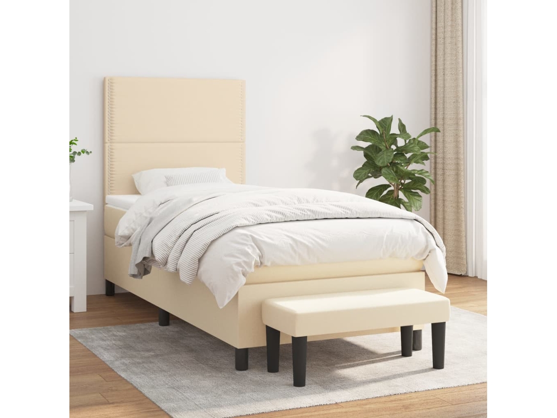 Vidaxl Cama Com Molas/colchão 100x200 Cm Tecido Cor Creme