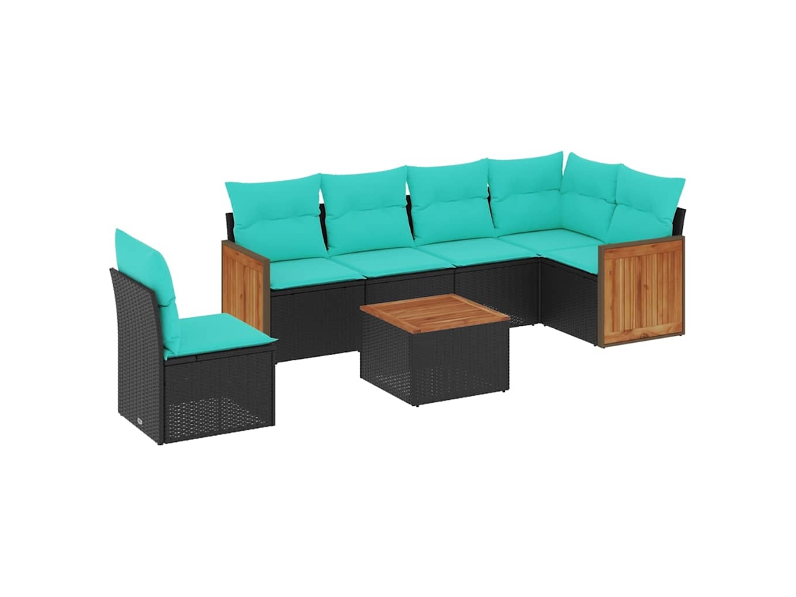 Conjunto de Sofá de Jardim, 7 Peças, Almofadas, Rattan Preto MAISON EXCLUSIVE