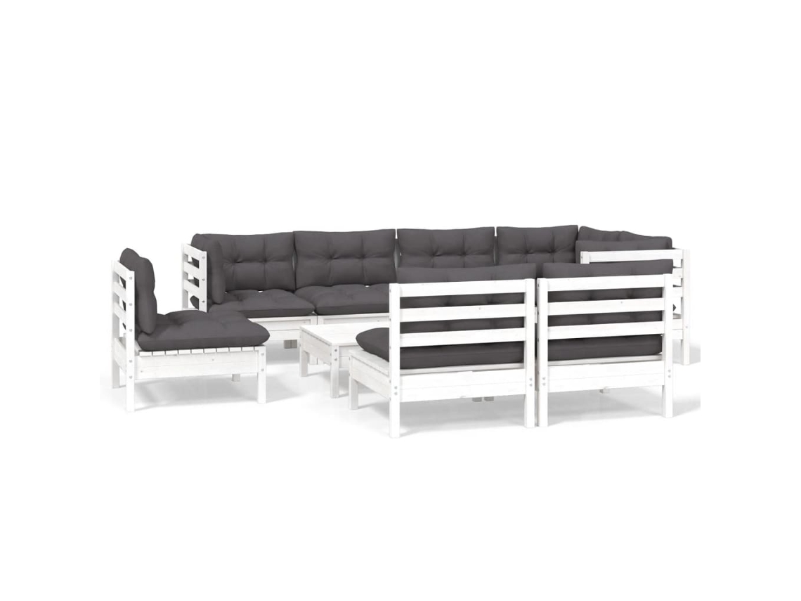 Conjunto de 9 Garden Lounge com Almofadões Pinho Maciço Branco MAISON EXCLUSIVE