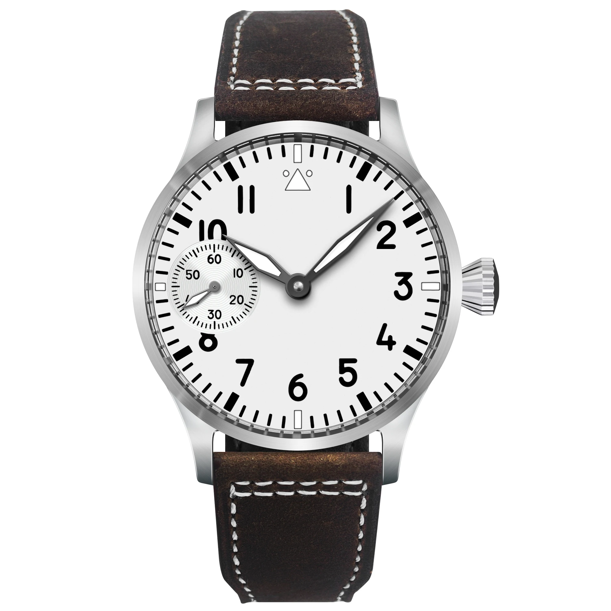 Relógio Masculino Mecânico Manual De 44 Mm (prateado), Pulseira De Couro Preta, Luminoso, À Prova D'água, Estilo Casual.