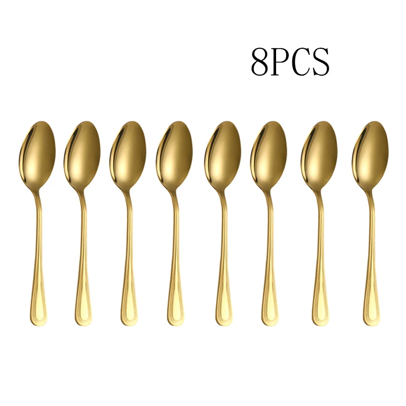 Conjunto De 8 Colheres De Aço Inoxidável Polidas Com Efeito Espelhado E Banhadas A Ouro, Ideais Para Restaurantes E Confeitarias.
