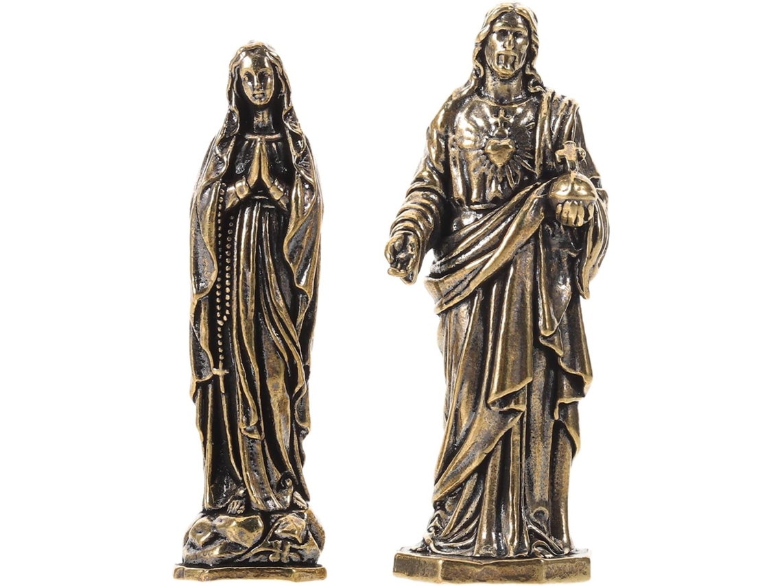 Conjunto 2 Estatuetas Católicas Sólidas Fáceis Montar Latão Banhado Decoração Retrô Elegante Escultura GOKOCO