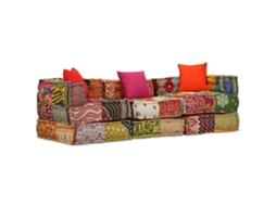 Conjunto De Sofá De Chão De 3 Lugares Em Tecido Patchwork Com Almofadas/poulets/chaise Longue Modular/conjunto De Lounge Dec021223