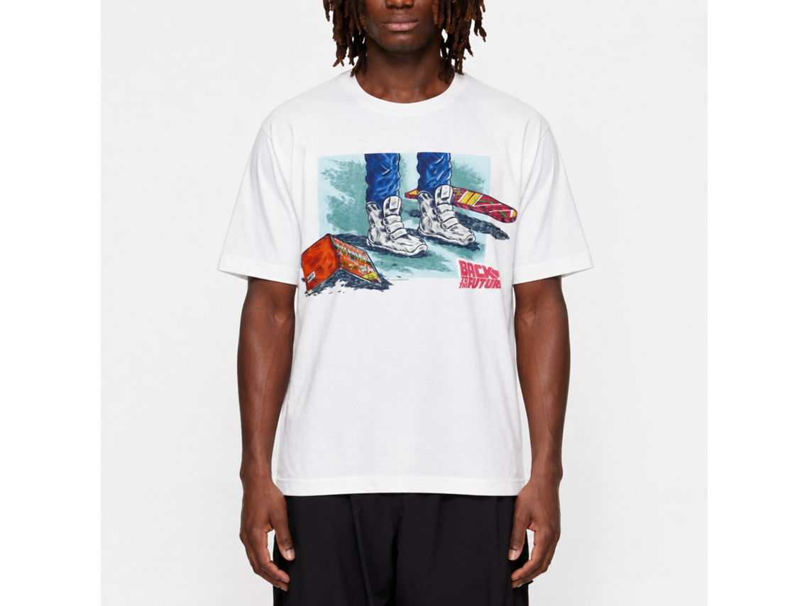 Rockinstone Back To The Future Movie Shoes Comic Hoverboard White Adult T-shirt Size:xl