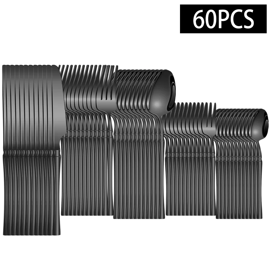 Conjunto De Talheres De Aço Inoxidável (60 Peças, Preto), Polido Espelhado, Próprio Para Lava-louças.