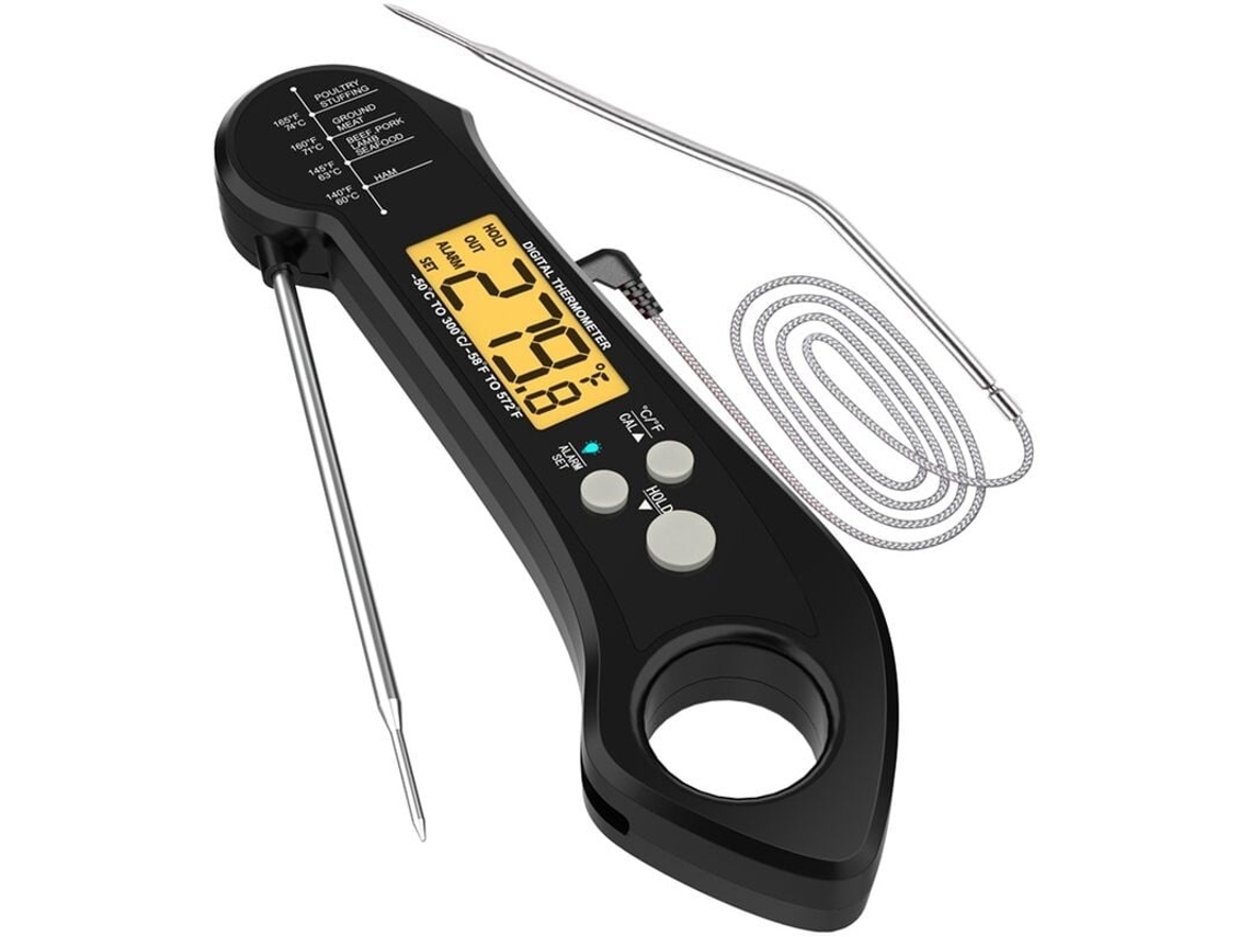 Termómetro Digital Lurelia Para Carne Com 2 Sondas E Visor Lcd Para Grelha E Forno, Impermeável, Magnético