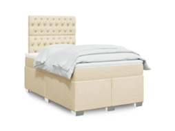 Vidaxl Cama Com Molas/colchão 120x200 Cm Tecido Cor Creme