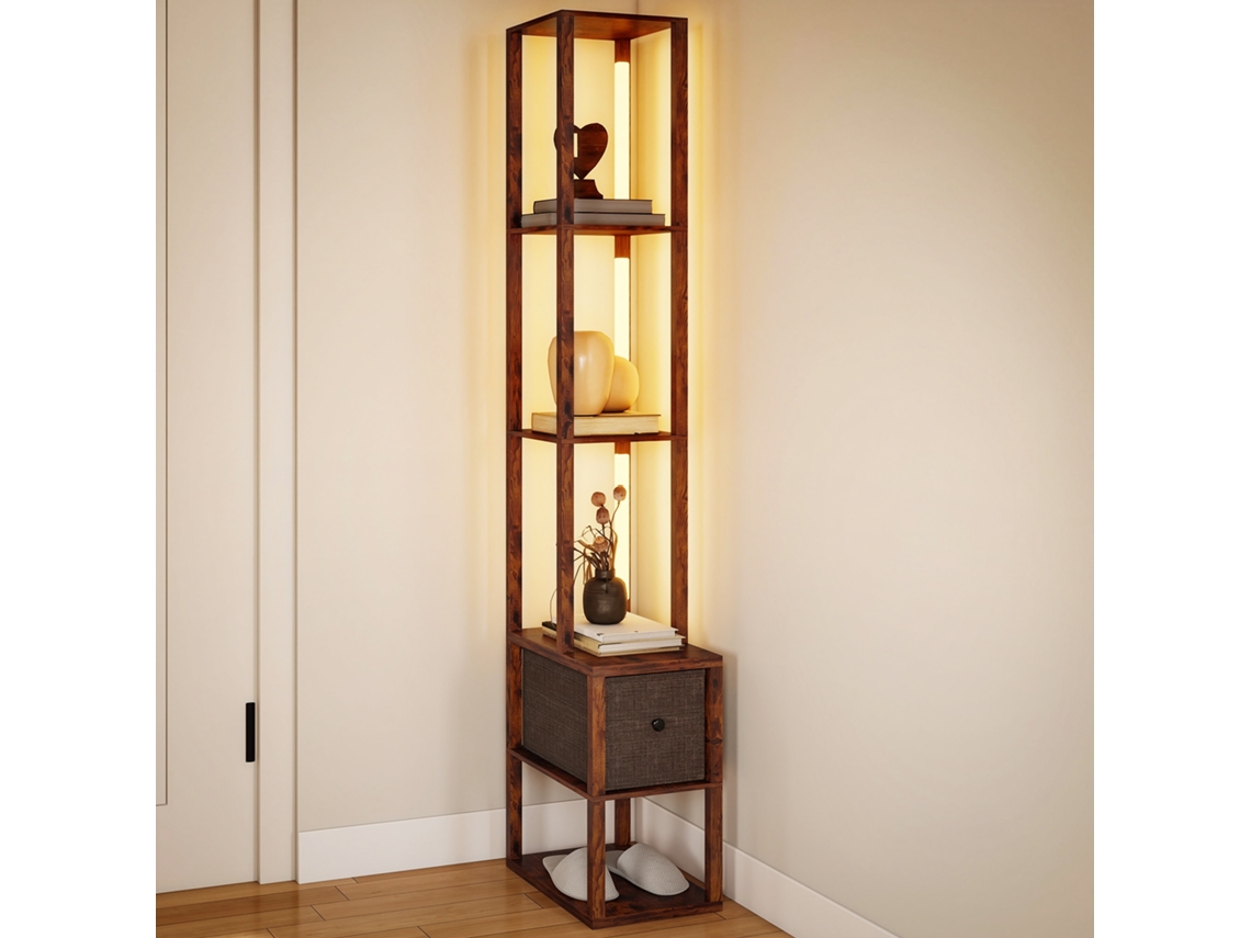 Abajur de Piso Led com Prateleiras, Brilho Ajustável, Interruptor de Pé (rustic Brown)