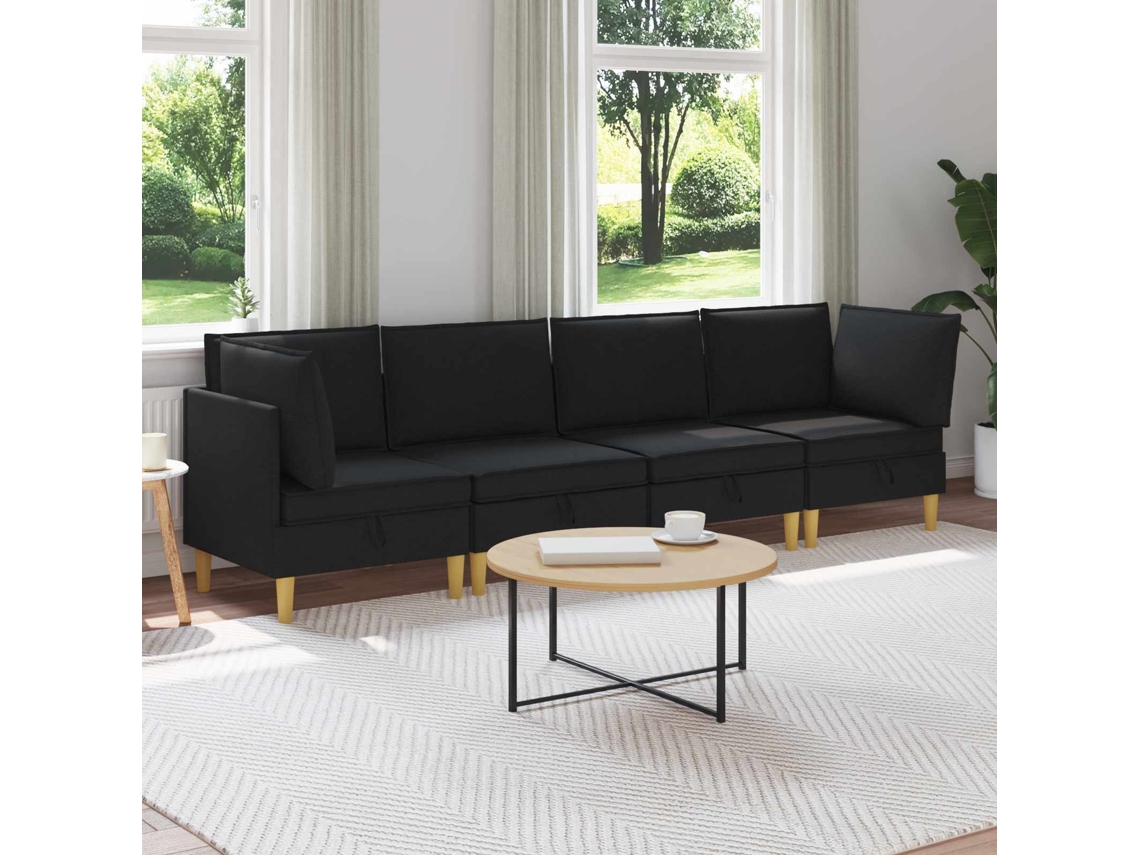 Vidaxl Conjunto De Sofá Modular Com Armazenamento 4 Pcs Preto Tecido