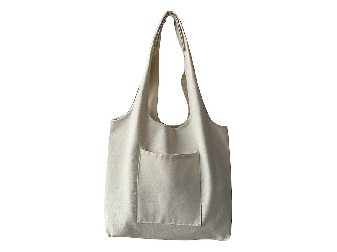 Bolsa De Lona De Cor Sólida Para Mulher Com Alça No Ombro Simples Literária Viagem Grande Capacidade Estudante Aula Bege