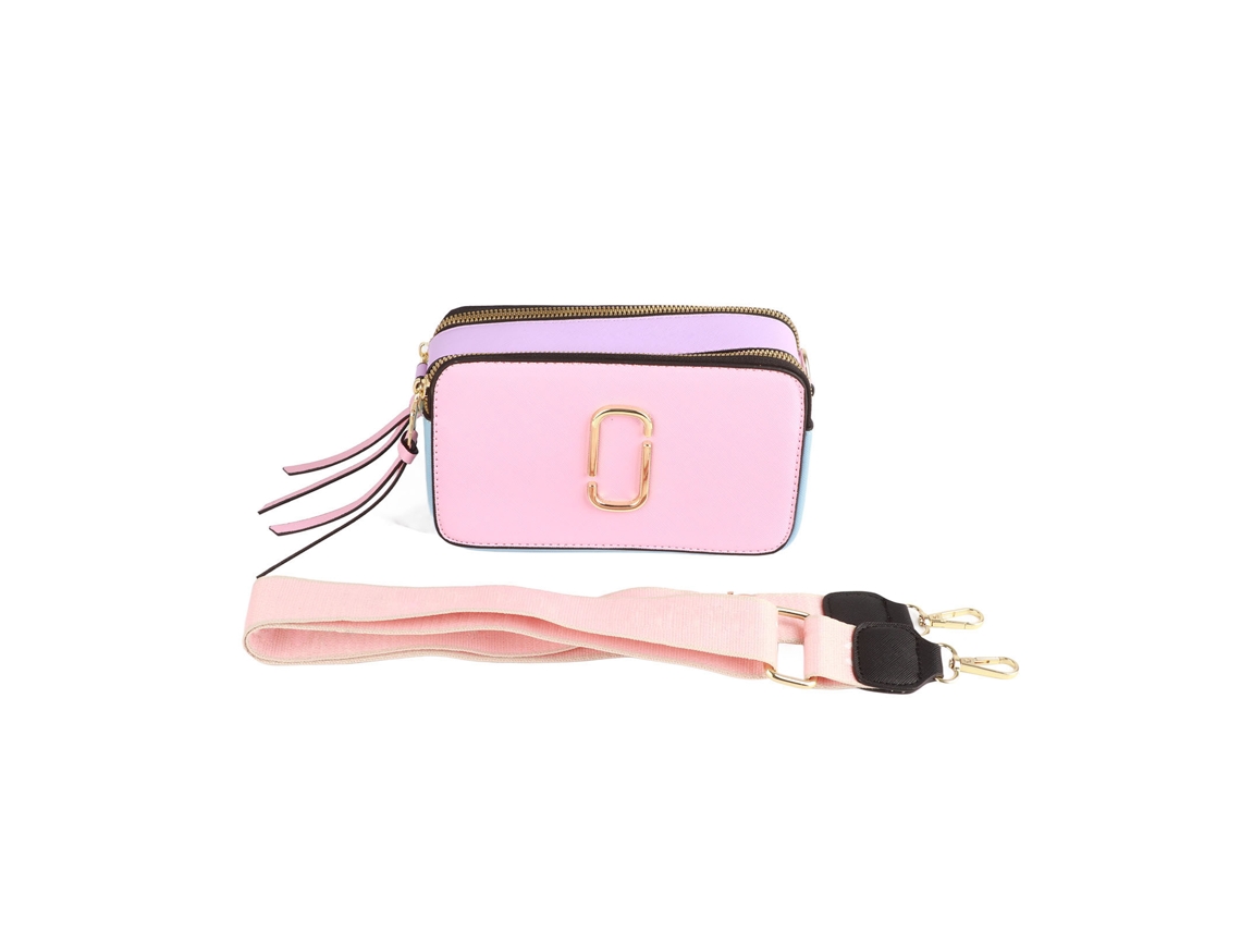 Bolsa feminina retrô em couro PU, estilo câmera, com grande capacidade, design simples e moderno, estampa de letras, rosa, ideal para o dia a dia.