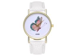 Relógio de pulso feminino em couro com borboletas, moderno, quadrado, quartzo, branco.