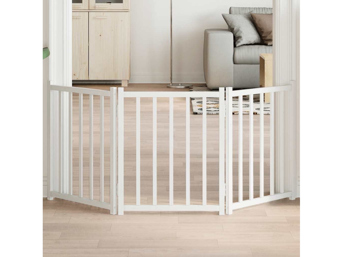 Vidaxl Portão P/ Cães Dobrável 3 Painéis 150 Cm Abeto Maciço Branco