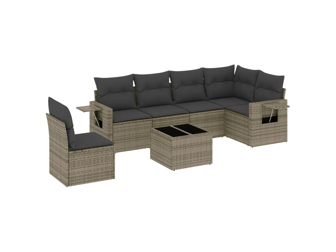 Conjunto de 7 Sofás para Jardim com Almofadões Vime Pe Cinzento MAISON EXCLUSIVE (7 pcs)