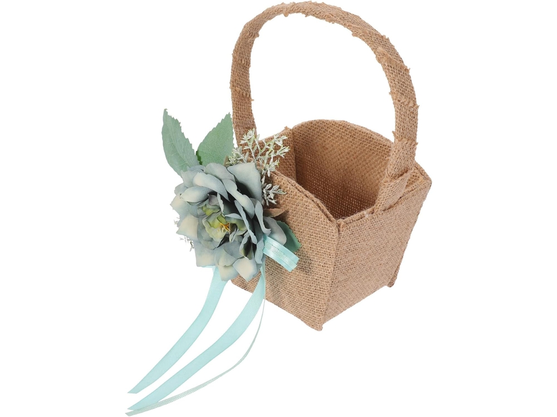 Cesta Rústica De Juta Para Pétalas De Flores, Com Alça.