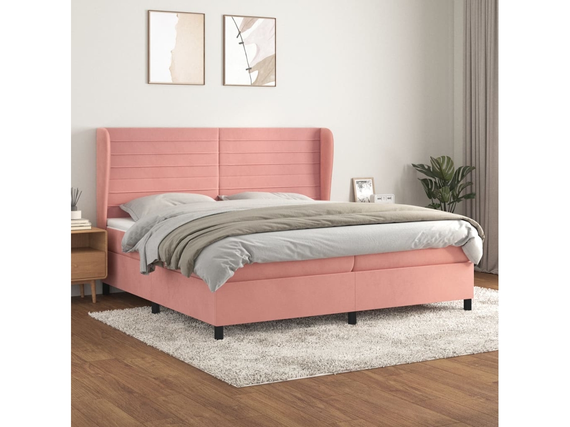 Vidaxl Cama Com Molas/colchão 200x200 Cm Veludo Rosa