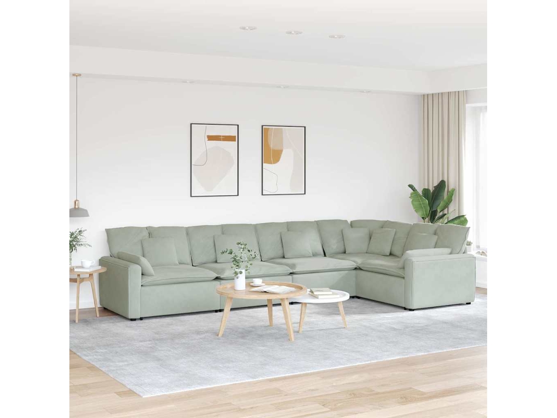 Vidaxl Sofá Modular Com Almofadas Veludo Cinzento-claro