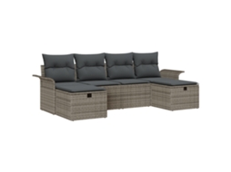 Conjunto 6 Sofá De Jardim Vidaxl Cinzento Vime Pe (251 X 117 X 85 Cm)