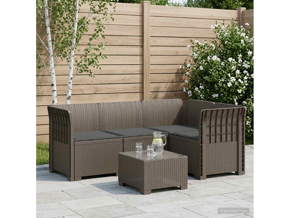 Vidaxl Sofá De Jardim Para 4 Pessoas Com Almofadas Visual Rattan Pp