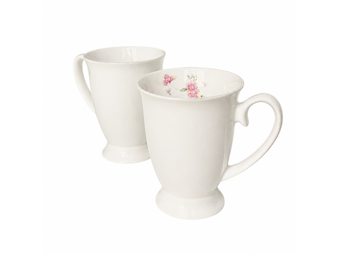 Conjunto De 2 Chávenas De Porcelana Com Pé E Flores, 320 Ml Cada