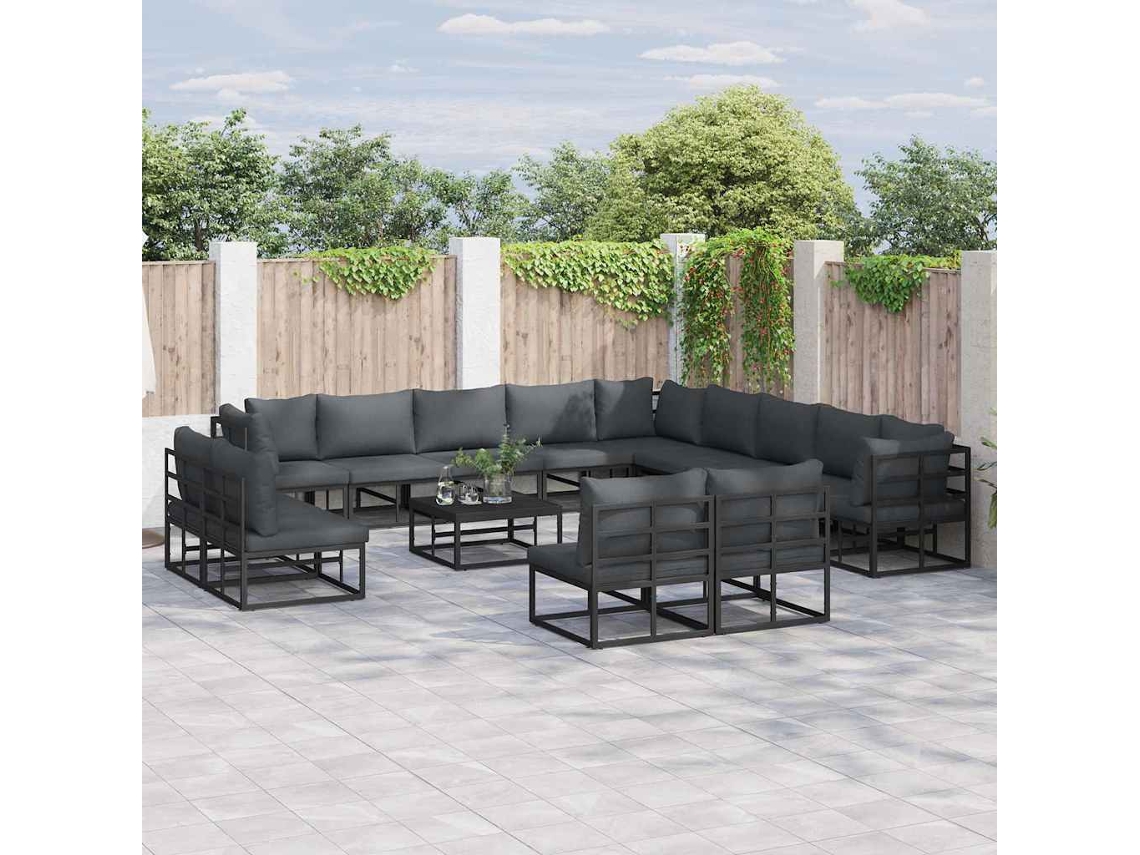 Vidaxl Conjunto De Sofá De Jardim 14 Unid. Preto Alumínio