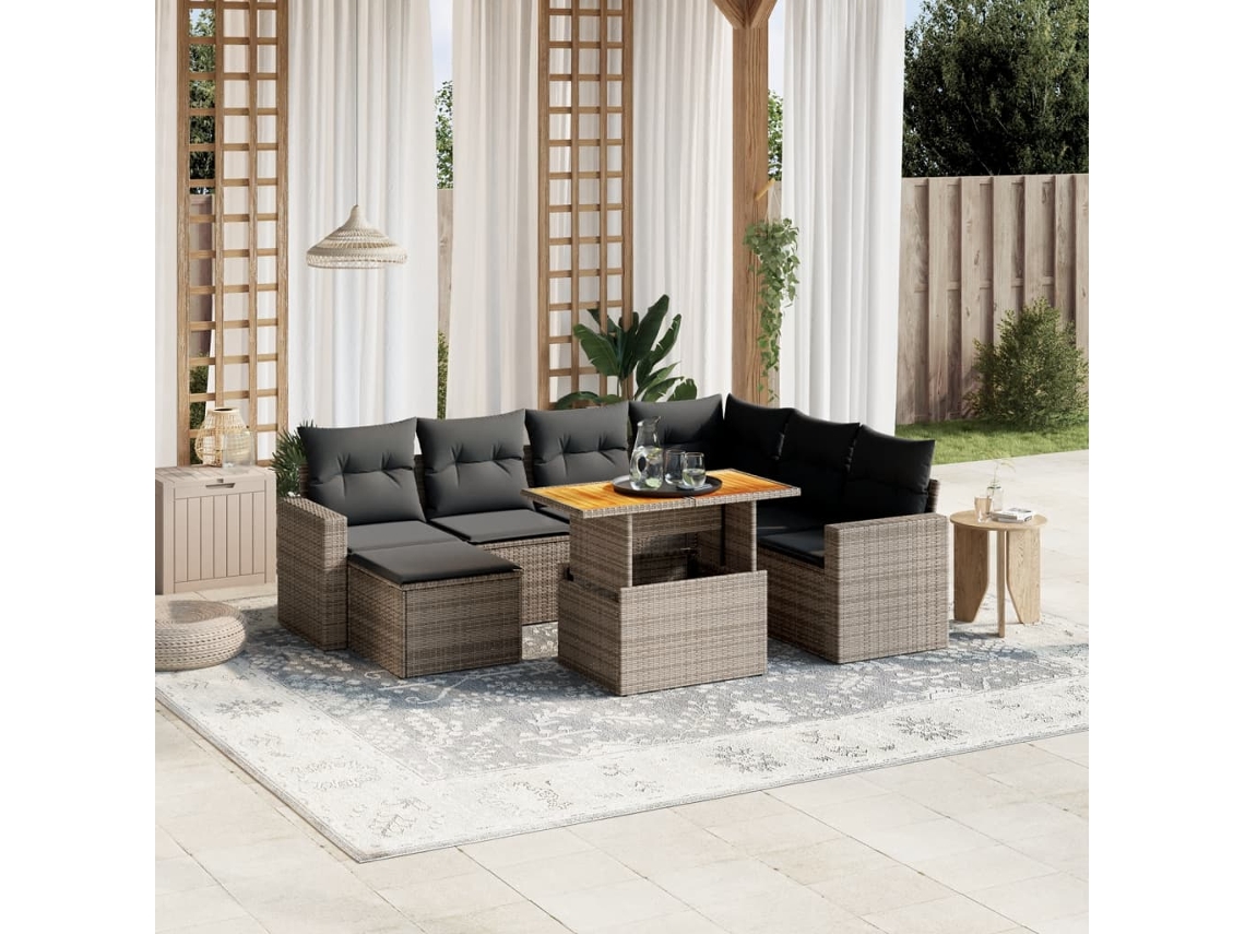 Vidaxl 8 Pcs Conjunto Sofás De Jardim C/ Almofadões Vime Pe Cinzento