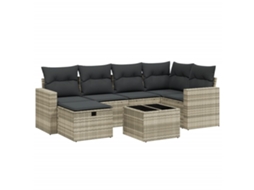 Conjunto de 7 Sofás Jardim com Almofadões Vime Pe Cinzento Claro MAISON EXCLUSIVE (7 pcs)