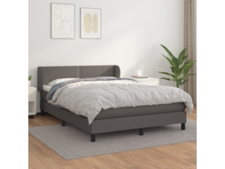 Vidaxl Cama Com Molas/colchão 140x190 Cm Couro Artificial Cinzento